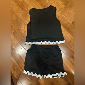 Black and White Matching Set with Wavy Trim